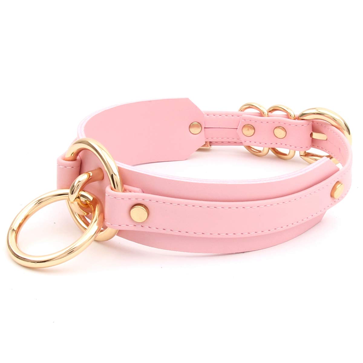 Sissy Halsband O Ring Kunstleder Choker Halskette (Rosa Gold)