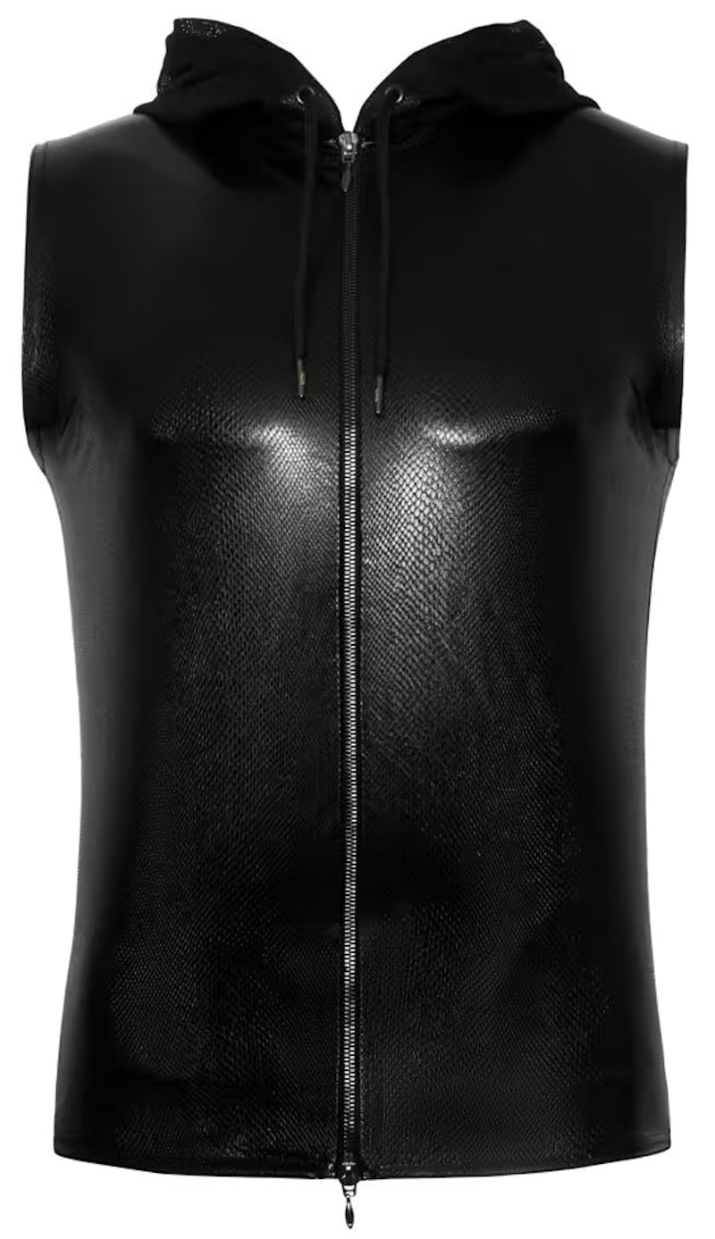 Manview Latex ähnliches Herren Oberteil, Top mit Kapuze (DE/NL/SE/PL, Alphanumerisch, L, Regular, Regular)