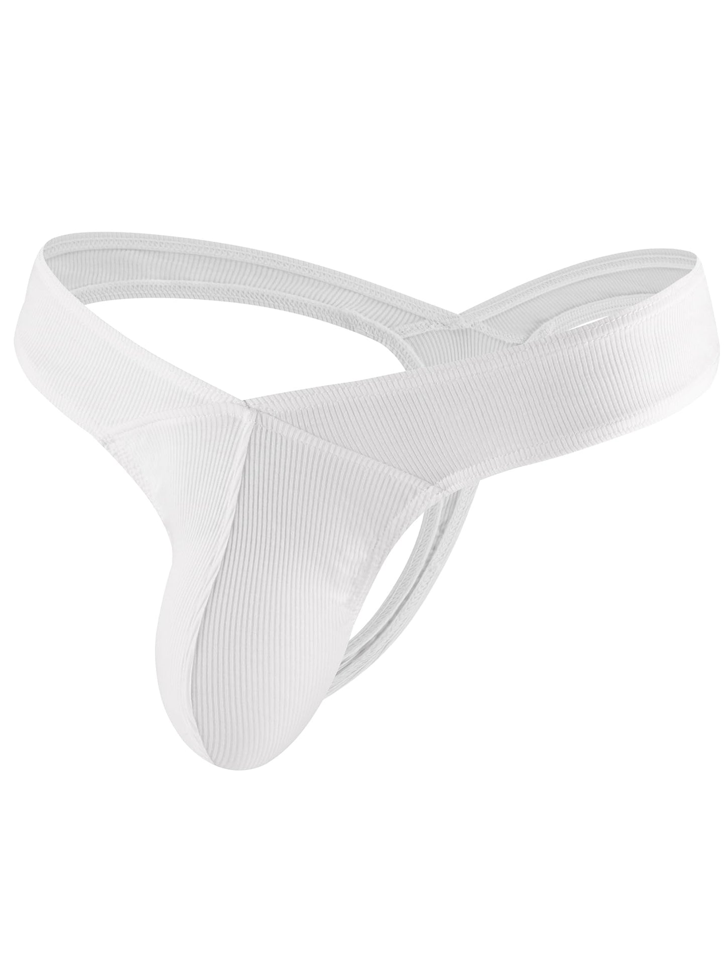Herren String Tanga Männer Unterwäsche Atmungsaktive Rippen Unterhose Weich und Dehnbar Low Rise Thong, Weiß, XL