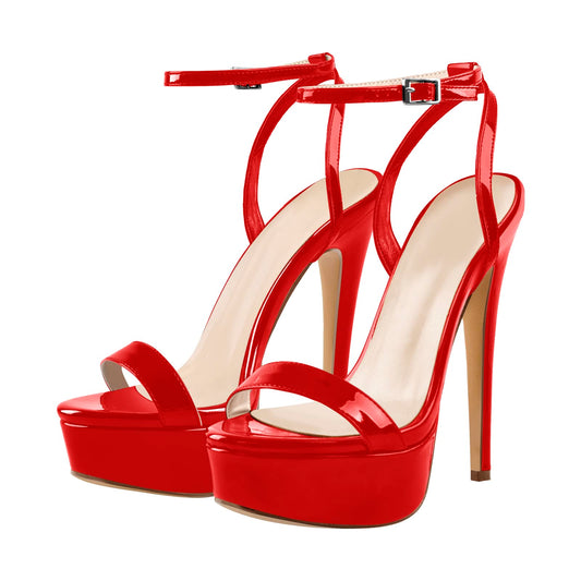 Only maker Damen Fetische High Heels Slingback Sandaletten Plateau Sandalen Stiletto Sommerschuhe Lack Rot 40 EU