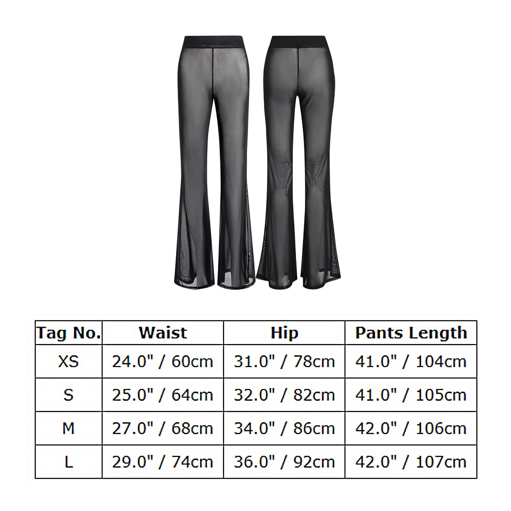 Odizli Festival Outfit Damen Rave Techno Sexy Durchsichtiges Transparent Mesh High Waist Schlaghose Lang Weite Hose Y2K Glitzer Pailletten Gothic Frauen Teenager Mädchen Party Clubwear Schwarz-B S