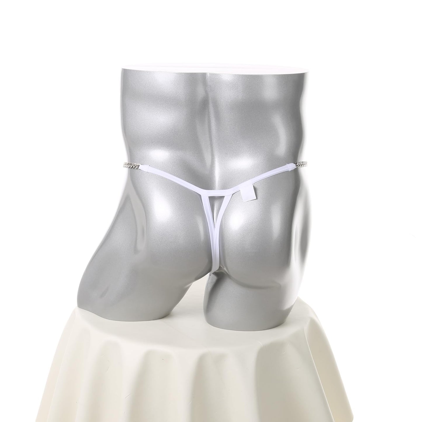 Herren Ice Silk String mit Metallkette Weiß