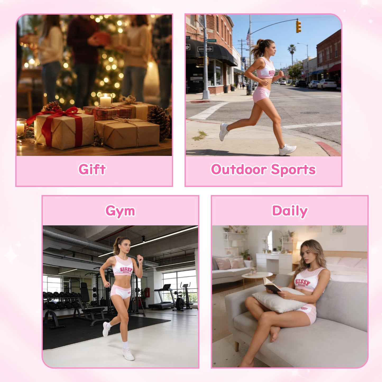 LittleForBig Cheer Sissy University Peekaboo Sports Bralette Set Rosa XS