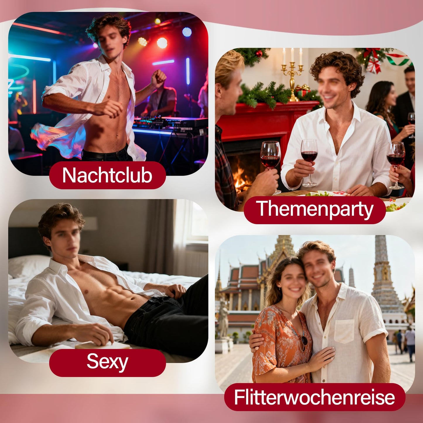 GENEMEN Herren Mesh Sissy Röcke Sexy See Through Crossdressers Unterwäsche Nachtclub Party Cosplay Kostüm (Schwarz+Rot+Weiß)