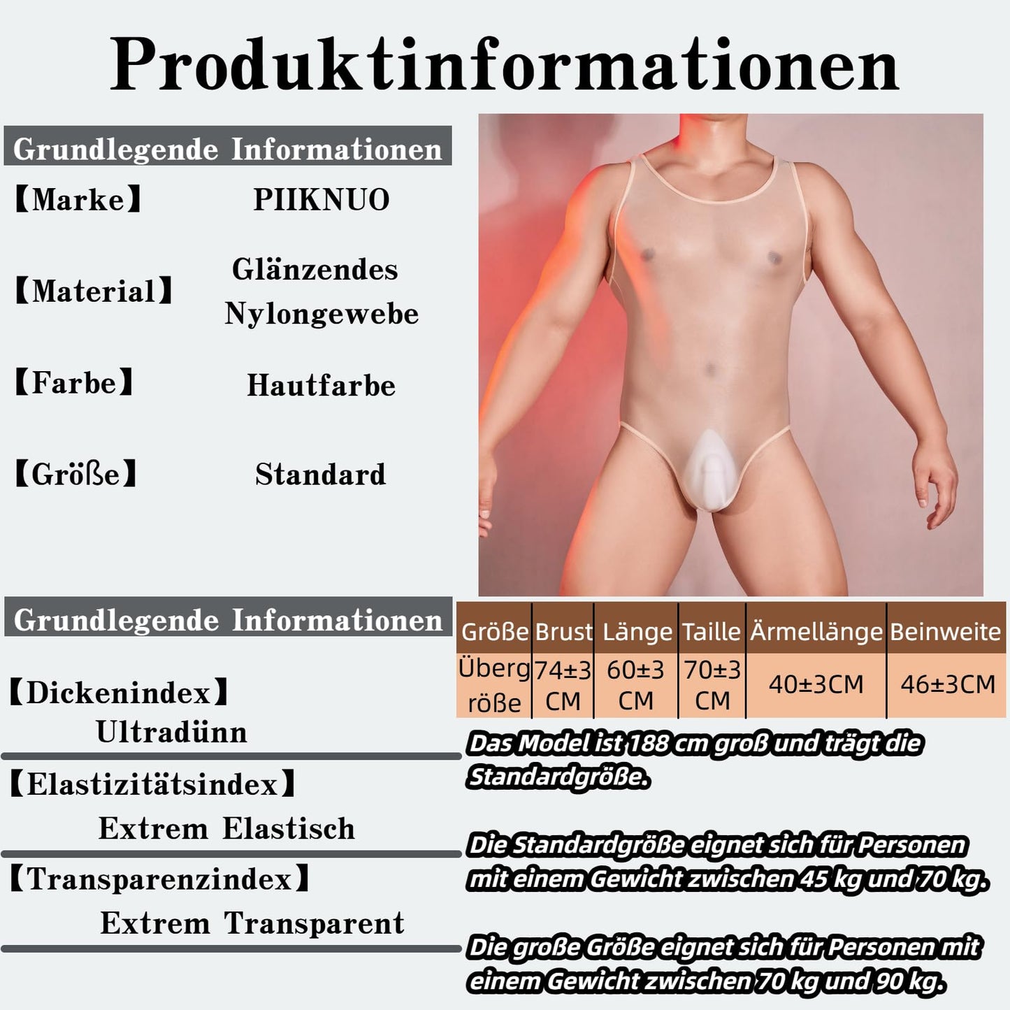 Männer Nylon Glanz schiere ein Stück Stringbody, Sissy Strumpfhose Herren Sexy Dessous Erotische Unterwäsche Erotik Weste Ärmellos Bodysuit Nachtwäsche Hautfarben (Hautfarbe)