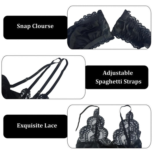 Herren Body aus Netz Spitze sexy Ölglanz Lingerie durchsichtig Einteiler Unterwäsche mit Slip schwarz Body für Club Nachtwäsche Style A