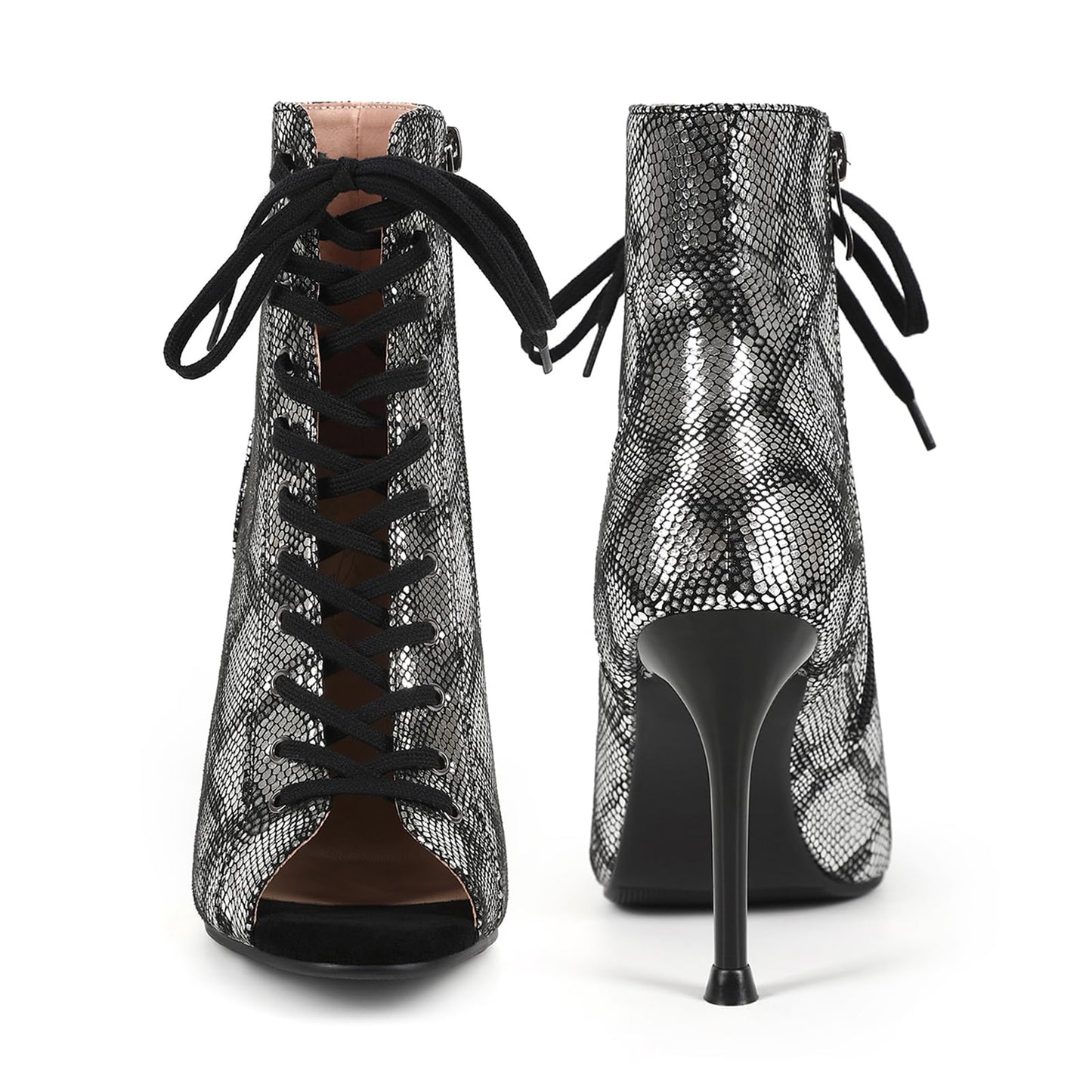 Damen Heeled Sandalen Burju Dance Heels Peeptoe Schnürung Gladiator Stiefeletten Stiletto Dressy Party Pole Dance Schuhe Leder Metallisch Snake Print Size 40