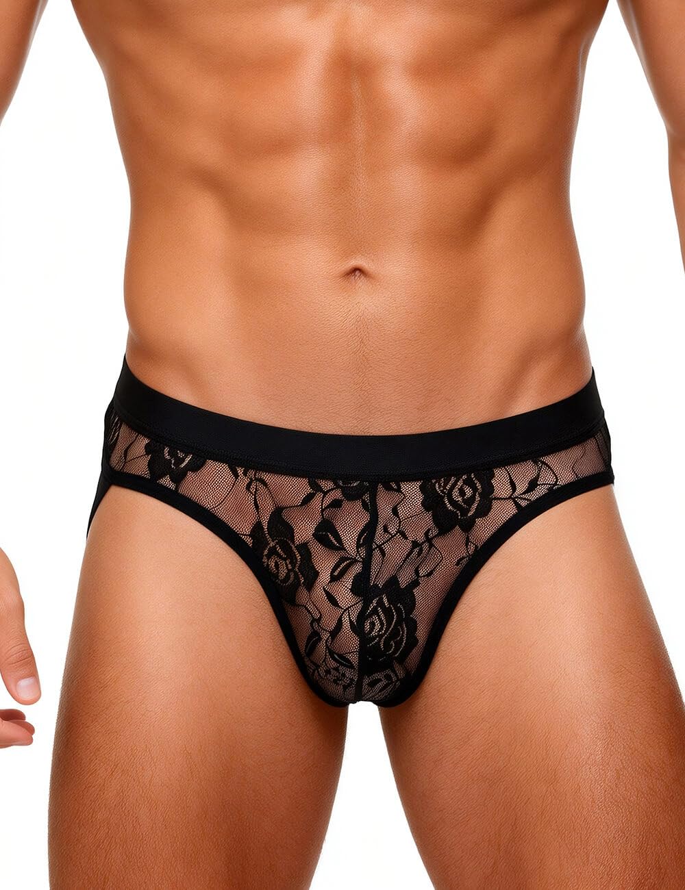 Jockstrap Männer - Gay Unterwäsche Herren - Sexy Hinten Offen Spitze - Sissy Dessous - Schwarz