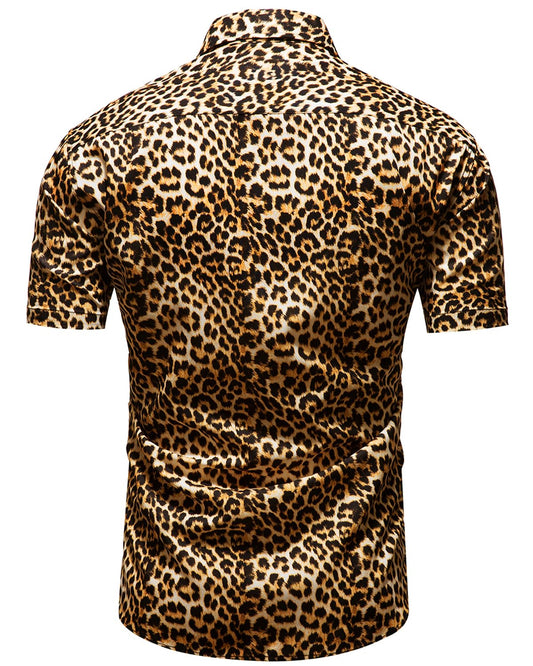 fohemr Herren Leopard Hemd Kurzarm Button down Tiger Tier Muster Freizeithemd Sommerhemd Gelb Small
