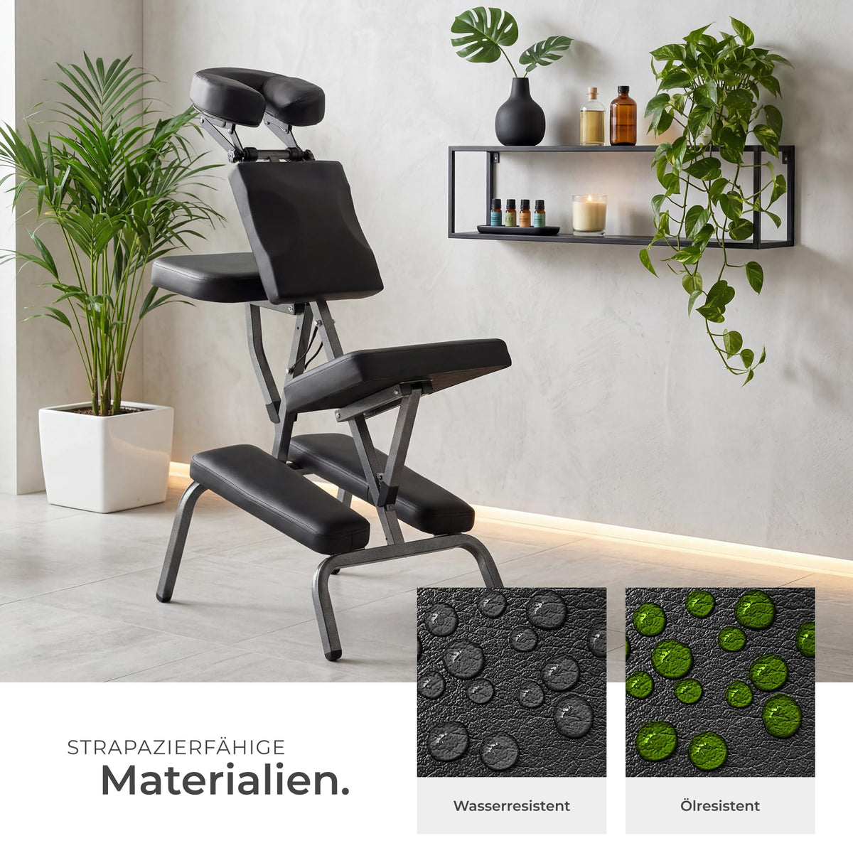 Massagestuhl klappbar, ergonomischer Hocker ohne Armlehne, Mobile Portable Behandlungsliege zusammenklappbar, Massage Stuhl mit Zubehör Tragetasche - schwarz