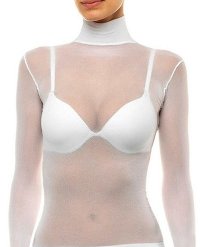 Langarmshirt Stehkragen Transparent - Nylonstoff