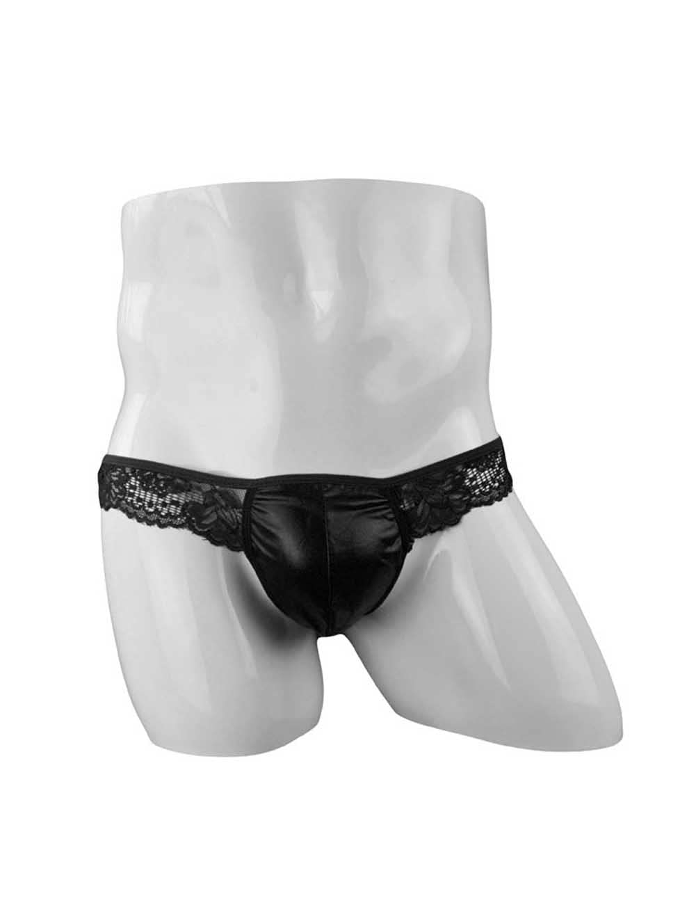 Herren Pouch Lace Rüschen Sissy Tanga Höschen Bikinihose T-Back Tangas G-String Unterwäsche (One Size, Schwarz)