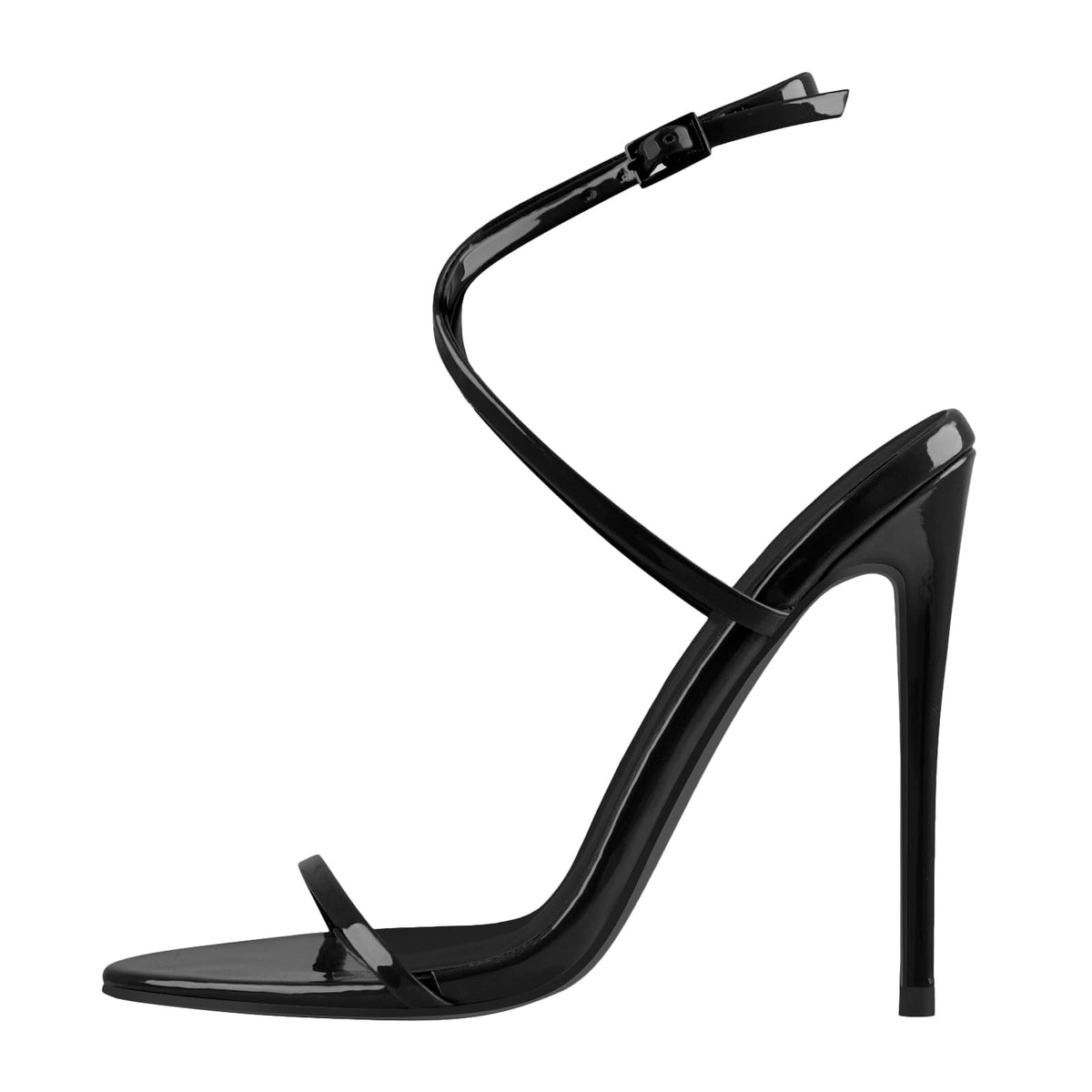 Damen Elegante Sandalen Pennyabsatz High Heels Sandaletten Riemchen Runde Offene Zehen Slingback Schuhe Lack Schwarz 45 EU