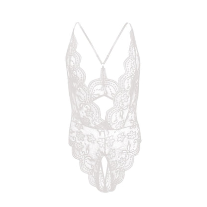 Herren Lace Spitze Strampler Sexy Mesh Tulle Badeanzug Sissy Tanga Strampler Kleid (Schwarz)