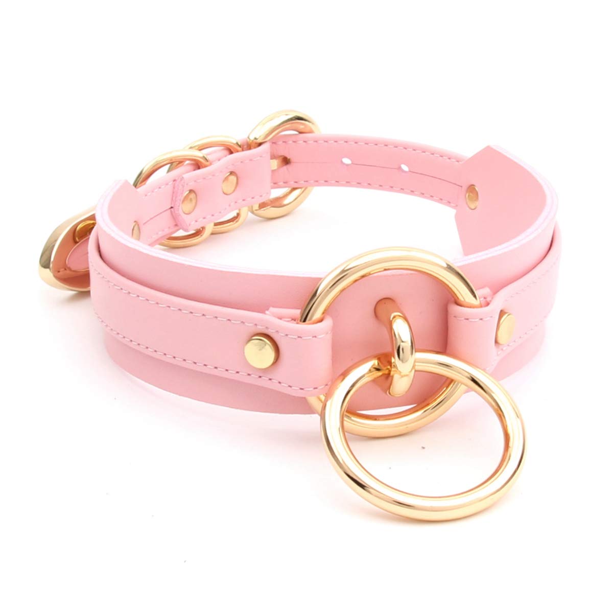 Sissy Halsband O Ring Kunstleder Choker Halskette (Rosa Gold)