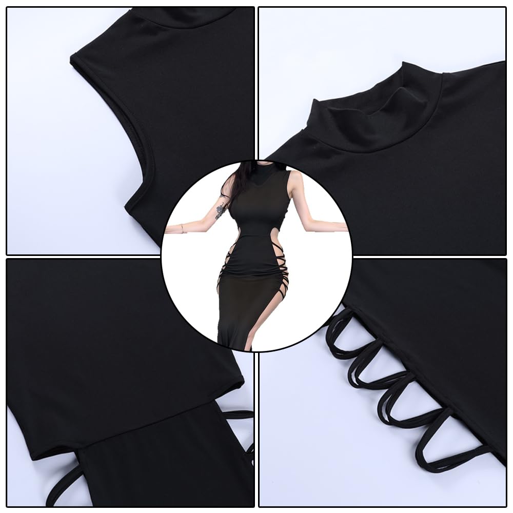 Rave Outfit Damen,Hochgeschlitztes Bodycon Kleid,Rave Outfit Damen,EDM Festival Rave Outfit,Techno Festival Outfit,Festival Sexy (L)