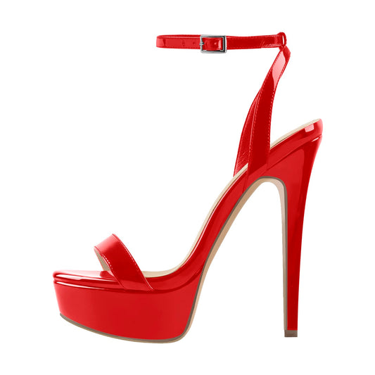 Only maker Damen Fetische High Heels Slingback Sandaletten Plateau Sandalen Stiletto Sommerschuhe Lack Rot 40 EU