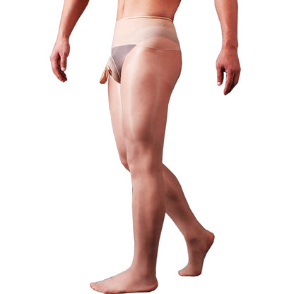 MANTYHOSE-  Herren Sexy 8 Den Ultradünne Öl Glänzend Nahtlose Strumpfhosen Durchsichtig Nylon Strumpfhose mit Penishülle