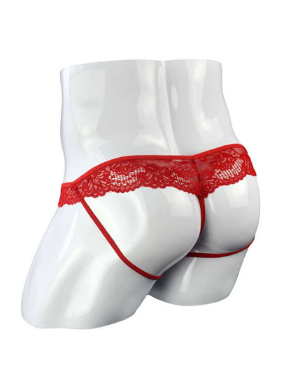 Herren Pouch Lace Rüschen Sissy Tanga Höschen Bikinihose T-Back Tangas G-String Unterwäsche (One Size, 2-teiliges Set)