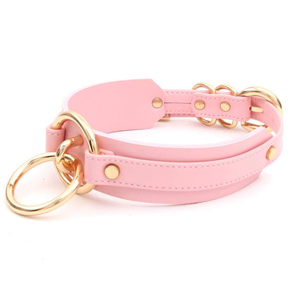 Sissy Halsband O Ring Kunstleder Choker Halskette (Rosa Gold)