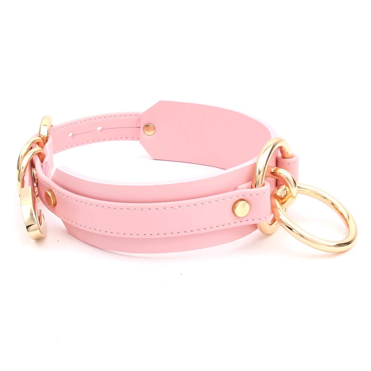Sissy Halsband O Ring Kunstleder Choker Halskette (Rosa Gold)