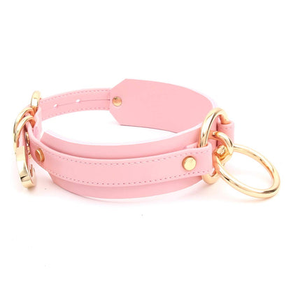 Sissy Halsband O Ring Kunstleder Choker Halskette (Rosa Gold)