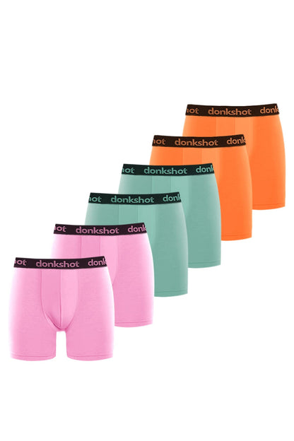 Boxershorts mit längerem Bein im 6er Pack, Bequeme Unterhosen für Herren, eng anliegend mit klassischem Schnitt, Mint-Orange-Lila - XL