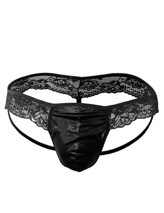 Herren Pouch Lace Rüschen Sissy Tanga Höschen Bikinihose T-Back Tangas G-String Unterwäsche (One Size, Schwarz)