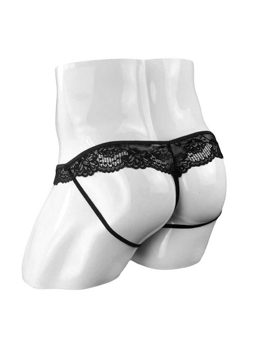 Herren Pouch Lace Rüschen Sissy Tanga Höschen Bikinihose T-Back Tangas G-String Unterwäsche (One Size, Schwarz)
