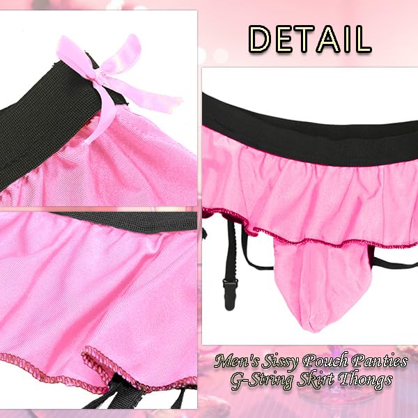 Sissy Pouch Höschen für Männer Crossdresser Herrenunterwäsche Rock G-String Thongs Slip mit Strumpfband
