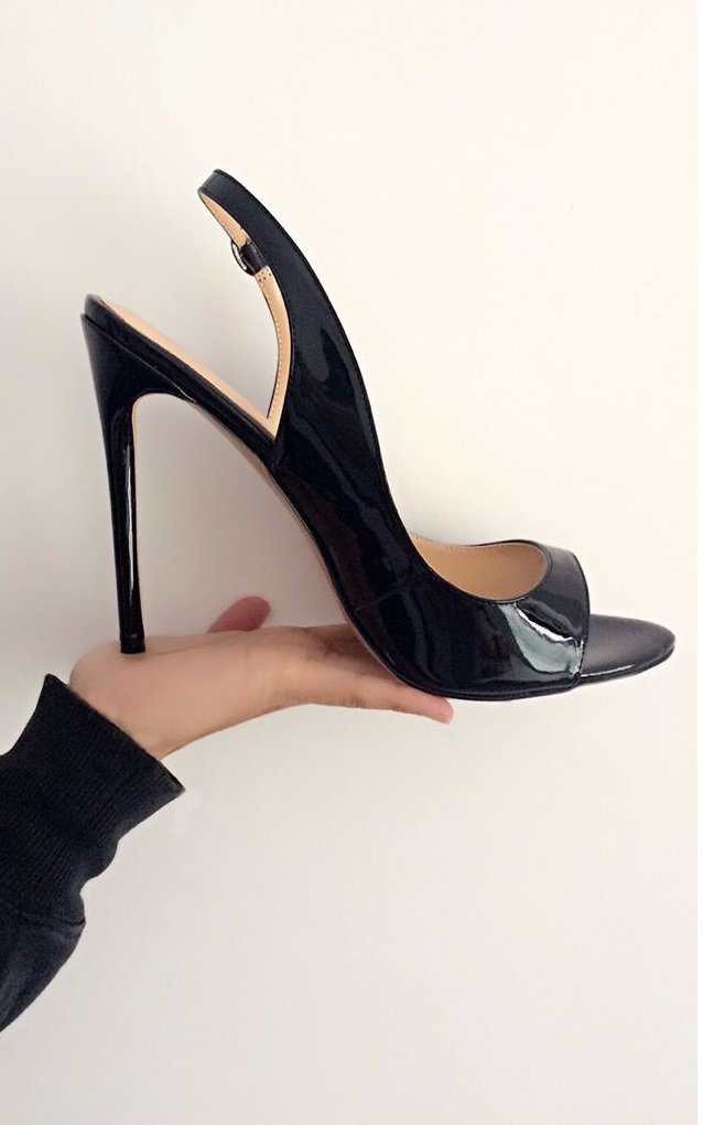 EDEFS Damenschuhe 120mm Peep Toe Slingback High Heels Sandalen Schwarz 40