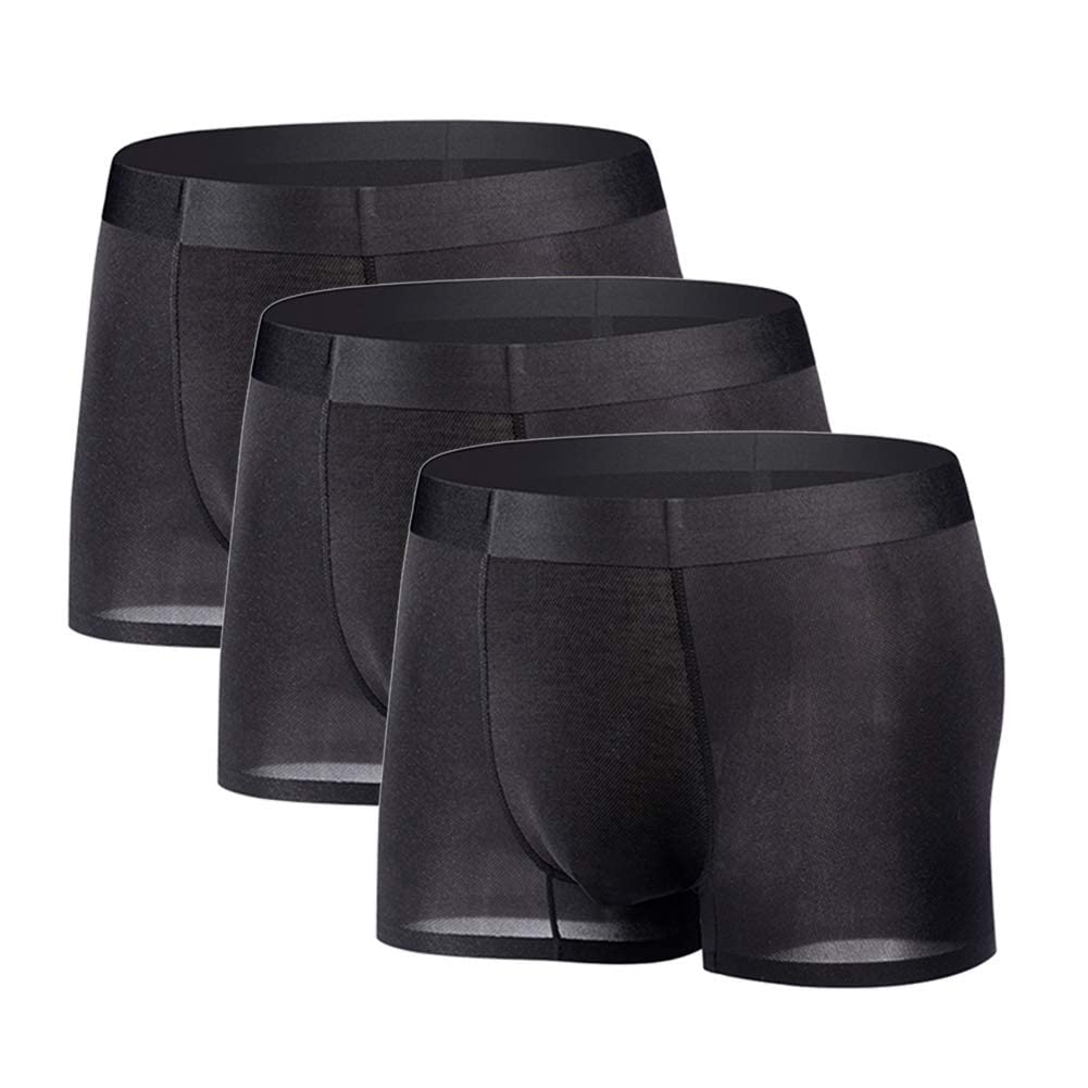 YUSHOW 3er Pack Eisseide Unterwäsche Herren Sexy & Bequem-[Zweite Haut Gefühl] Mesh Atmungsaktive Boxershorts für Männer mit Pouch-Support,Sexy Nahtlose Sommer Unterhosen