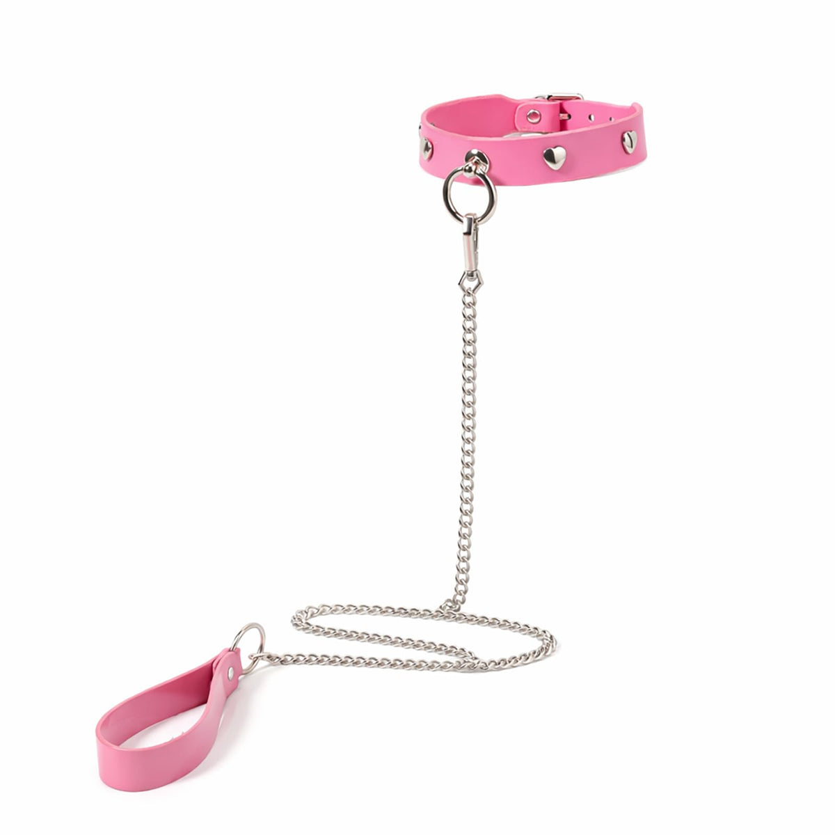 Leder Sex Halsband Verstellbar Fessel Halsband Mit Kette Herz Punk Halskette Sklave BDSM Sexspielzeug Für Paare (Pink)