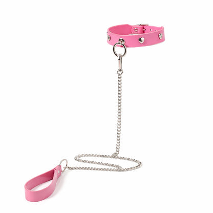 Leder Sex Halsband Verstellbar Fessel Halsband Mit Kette Herz Punk Halskette Sklave BDSM Sexspielzeug Für Paare (Pink)