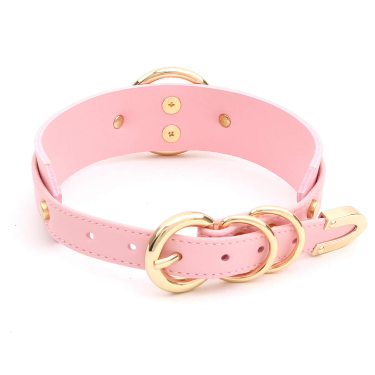 Sissy Halsband O Ring Kunstleder Choker Halskette (Rosa Gold)
