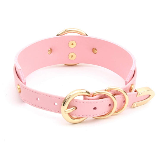 Sissy Halsband O Ring Kunstleder Choker Halskette (Rosa Gold)