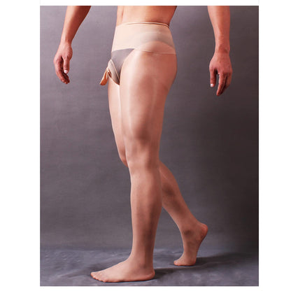 MANTYHOSE-  Herren Sexy 8 Den Ultradünne Öl Glänzend Nahtlose Strumpfhosen Durchsichtig Nylon Strumpfhose mit Penishülle