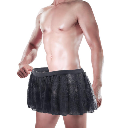 FakeFace Herren Sexy Sissy Höschen Knickers Spitzen-Slip Minirock, Erotisch Unterhosen, Crossdresser Tanga Unterwäsche für Nachtclub, Cosplay & Erotische Dessous, Reizwäsche für Männer