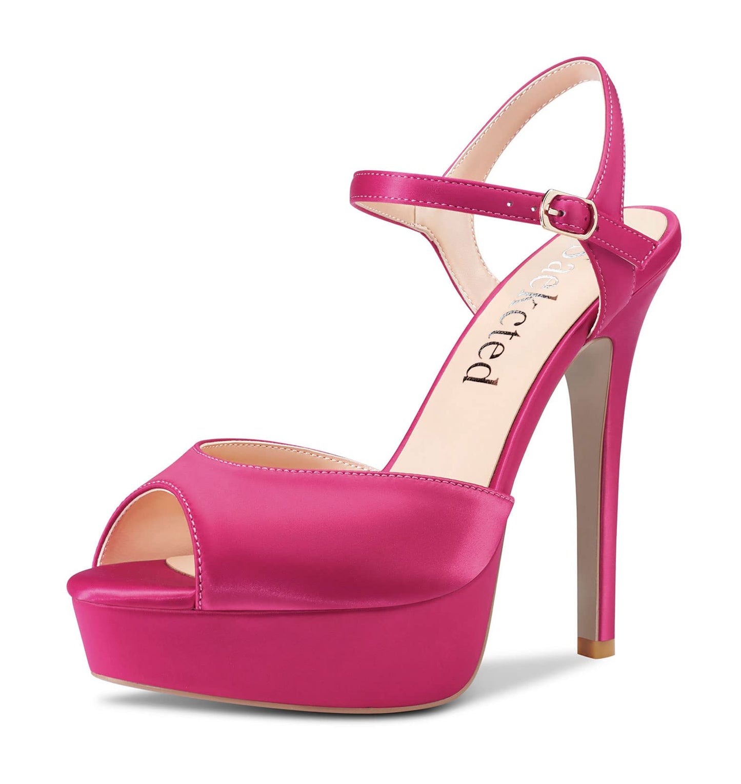 Damen Hoher High Absatz Heel Plateau Plattform Sandalen Knöchelriemen Peep Open Zehenkappe 13 CM Heels Hochzeit Party Sexy Römische Schuhe Magenta Rot 41 EU
