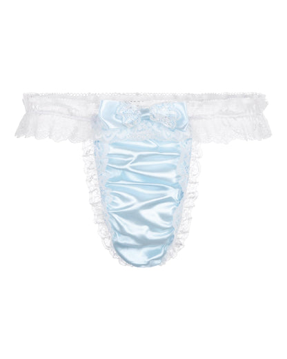 Satini Satin Gerüschte Spitze Sissy Tanga Tanga Boy-Shorts Slips Höschen Unterwäsche (Baby blau - Weiß, L)