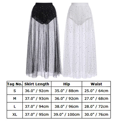 Festival Outfit Damen Rave Techno Sexy 2 in 1 Transparent Mesh Rock Shorts High Waist Maxirock Y2K Glitzer Sterne Pailletten Gothic Tüllrock Teenager Mädchen Party Streetwear Clubwear Schwarz M