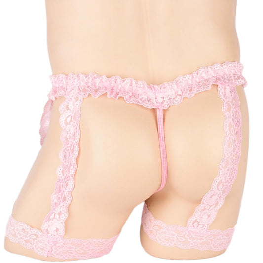 Sissy Strapsgürtel Spitze Strapse Dessous Männer Strumpfhalter für Herren Strumpfband Breit Gay (DE/NL/SE/PL, Alphanumerisch, Einheitsgröße, Regular, Regular, Rosa)