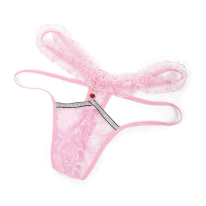 Herren-Stringtanga mit Spitze, Rüschen, Tanga, femininer G-String, Femboy - Crossdresser, Pink