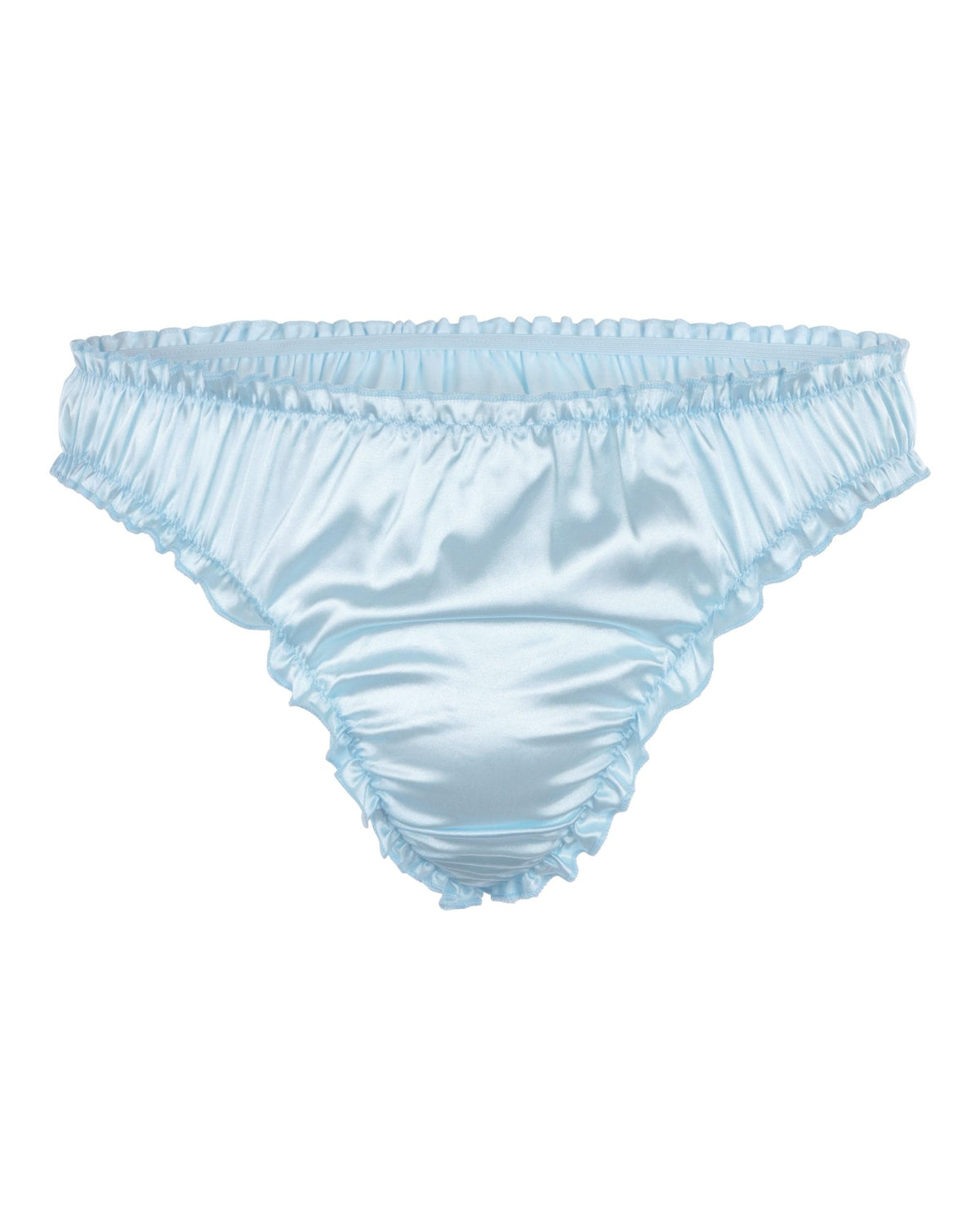 Satini Herren Tanga String Satin Rüschen Sissy Dessous, Babyblau, S