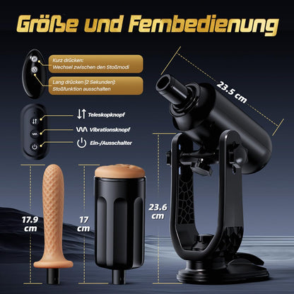 Elektrischer Masturbator Sexmaschine für Männer mit Saugnapf Freihand 360° Verstellbar, 3 Stoßmodi, Rotation & 7 Vibrationsstufen, Austauschbarer Pocket Pussy & Dildo Aufsatz für Männer Frauen & Paare