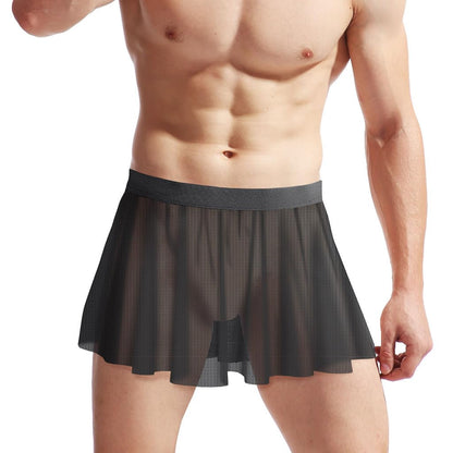 Herren Mesh Sissy Röcke Sexy See Through Crossdressers Unterwäsche Nachtclub Party Cosplay Kostüm (Schwarz)