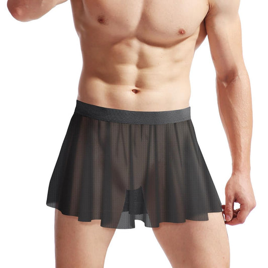 Herren Mesh Sissy Röcke Sexy See Through Crossdressers Unterwäsche Nachtclub Party Cosplay Kostüm (Schwarz)