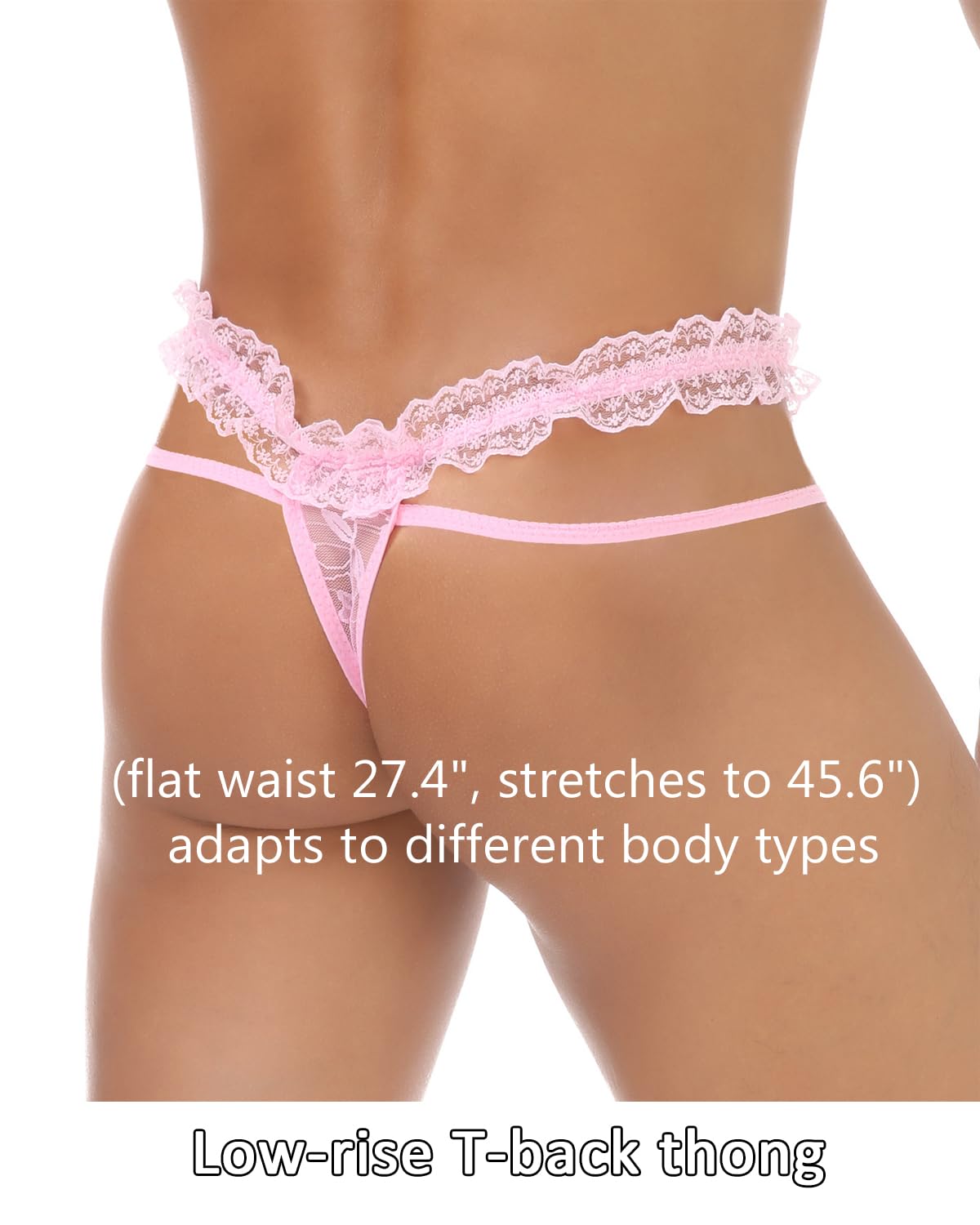 Herren-Stringtanga mit Spitze, Rüschen, Tanga, femininer G-String, Femboy - Crossdresser, Pink