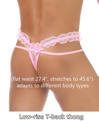 Herren-Stringtanga mit Spitze, Rüschen, Tanga, femininer G-String, Femboy - Crossdresser, Pink