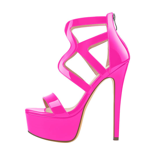 Only maker Damen Stiletto Sandaletten Plateau High Heels Riemchen Sandalen Sommerschuhe Metallic Lack Pink 38 EU